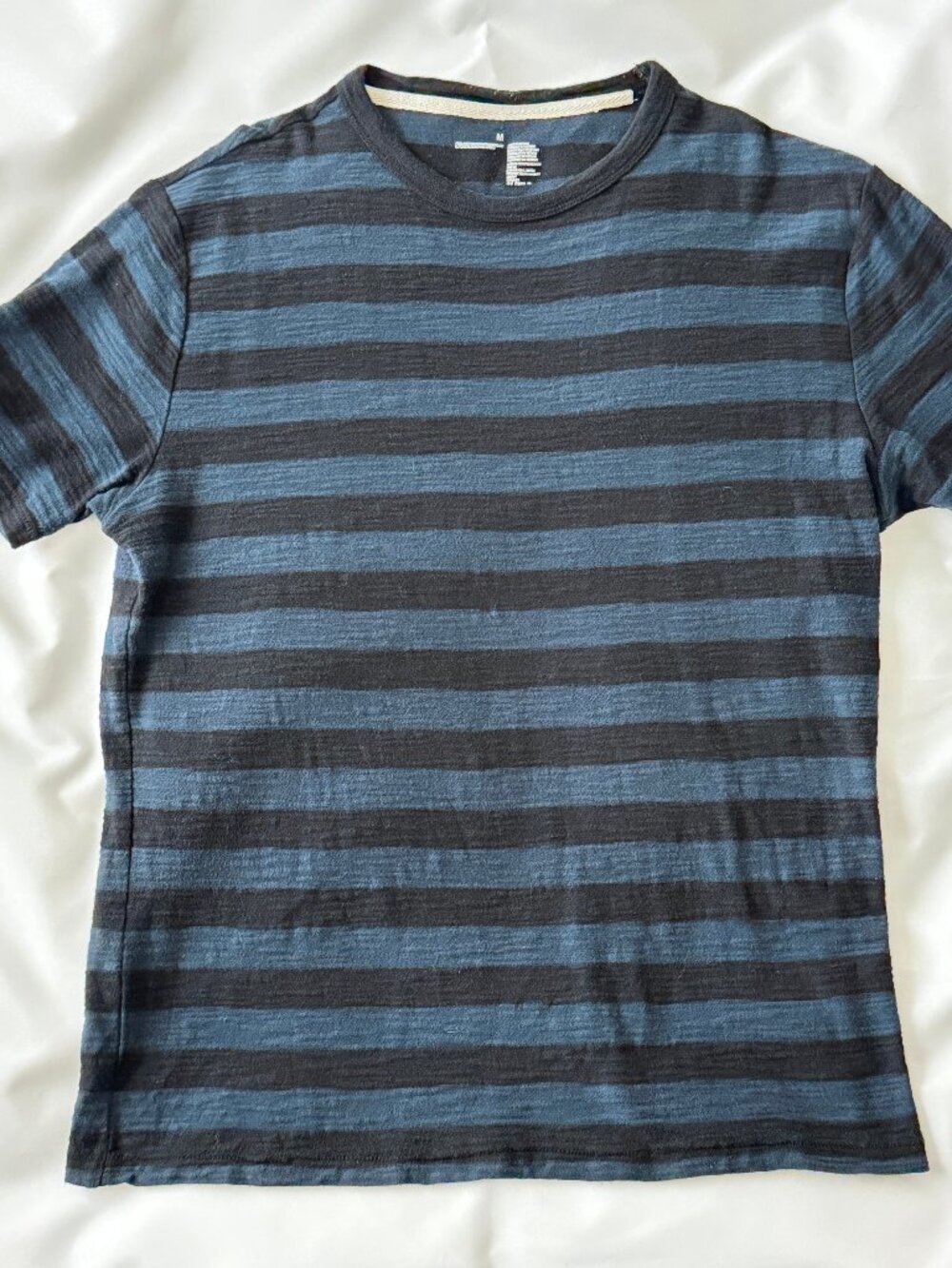 Muji Men's Striped Blue Shirt Short Sleeve 100% Cotton Medium